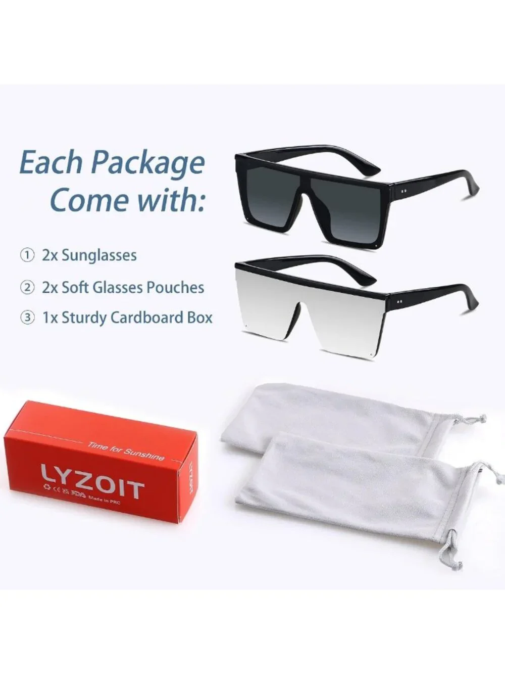 Oversized Square Sunglasses for Women & Men - Trendy Flat Top Style, UV